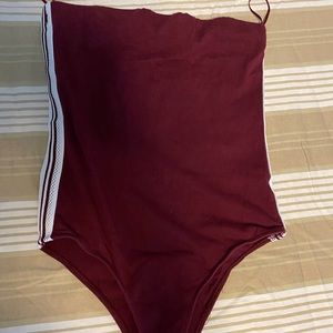 Strapless burgundy bodysuit